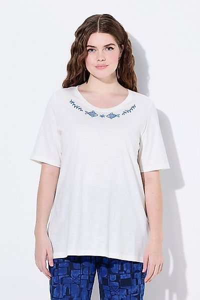 Ulla Popken T-Shirt T-Shirt Stickerei Rundhals Halbarm Biobaumwolle günstig online kaufen