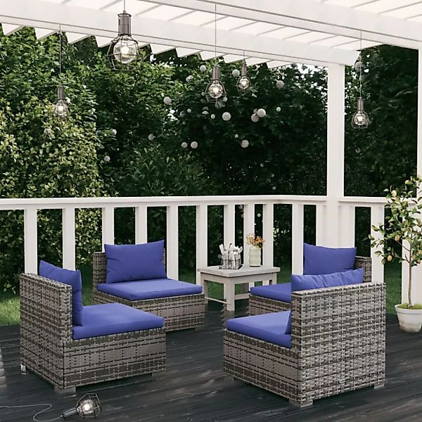 Vidaxl 4-tlg. Garten-lounge-set Mit Kissen Poly Rattan Grau günstig online kaufen