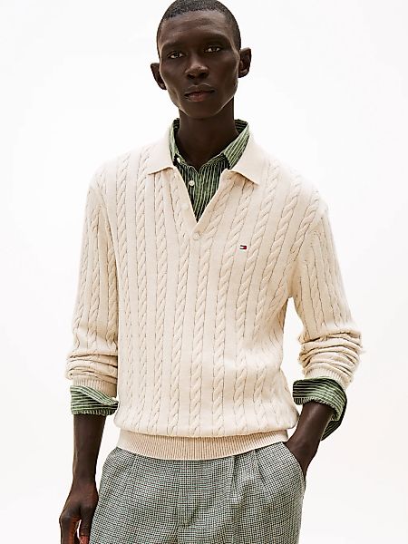 Tommy Hilfiger Polokragenpullover "CLASSIC COTTON CABLE" mit Zopfmuster, re günstig online kaufen