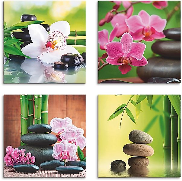 Artland Leinwandbild "Spa Bambus Zweige Zen Steine" Zen 4 Stk. tlg. 4er Set günstig online kaufen