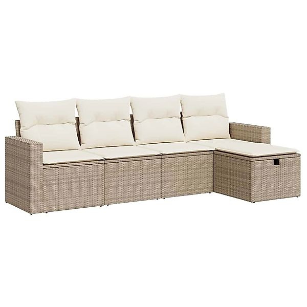 vidaXL 5-Tlg Garten-Sofagarnitur mit Kissen Beige Poly Rattan 3325364 günstig online kaufen