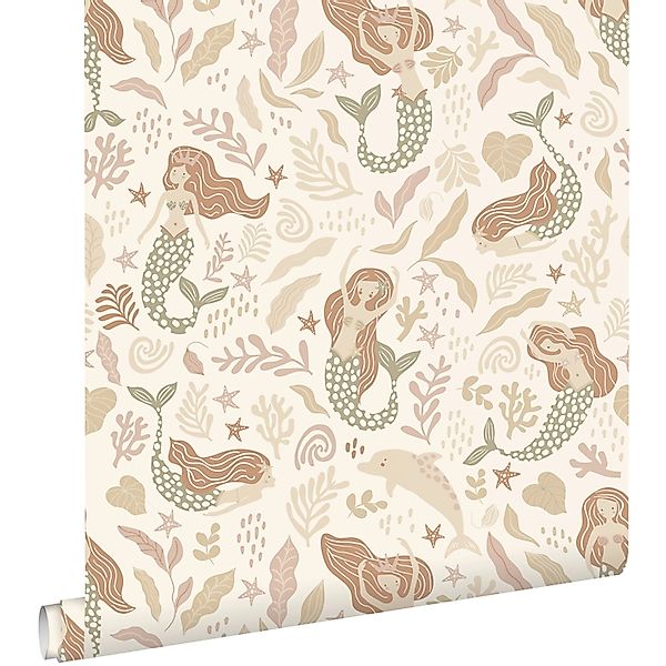 ESTAhome Tapete Meerjungfrauen Graugrün Beige und Terrakotta 50 x 900 cm günstig online kaufen