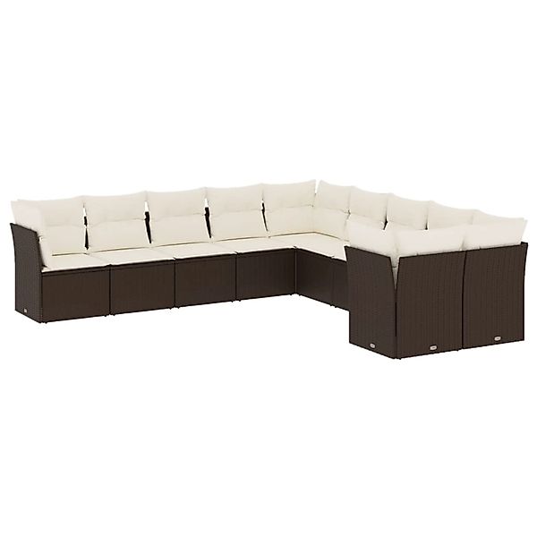vidaXL 10-Tlg Garten-Sofagarnitur mit Kissen Braun Poly Rattan 3218243 günstig online kaufen
