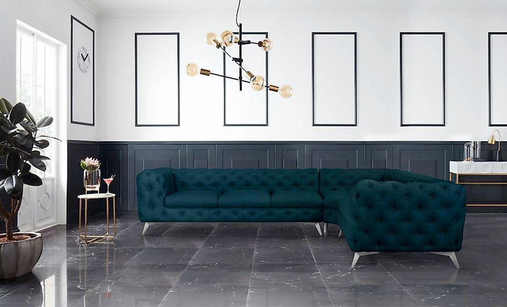 Leonique Chesterfield-Sofa "Ecksofa GLYNIS L-Form mit Wellenunterfederung, günstig online kaufen