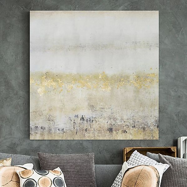 Leinwandbild Abstrakt - Quadrat Goldene Farbfelder I günstig online kaufen