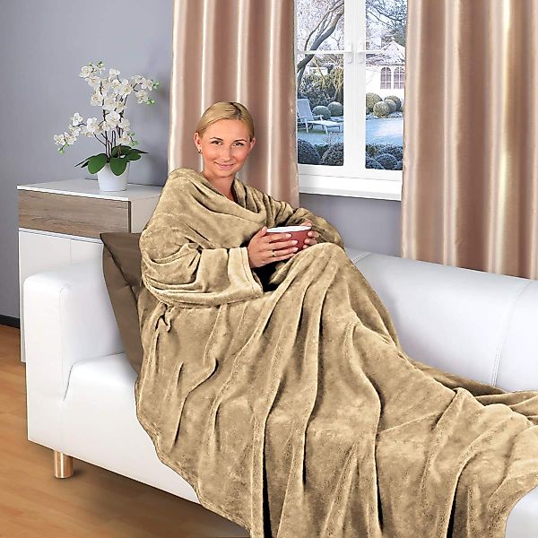 Wohndecke flauschige, tragbare Kuscheldecke mit Ärmeln günstig online kaufen