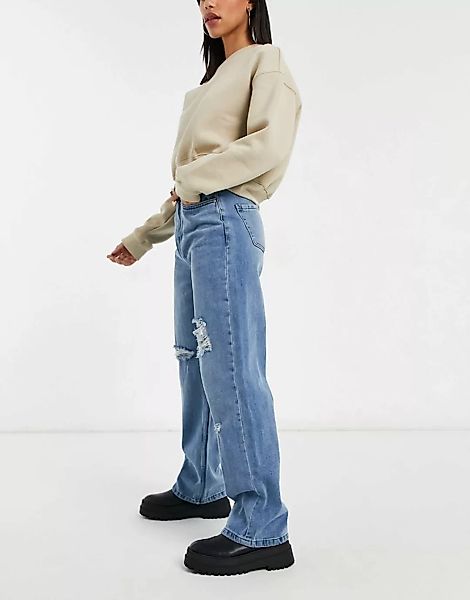 Urban Bliss – Gerissene Jeans mit hohem Bund und weitem Bein in heller Wasc günstig online kaufen