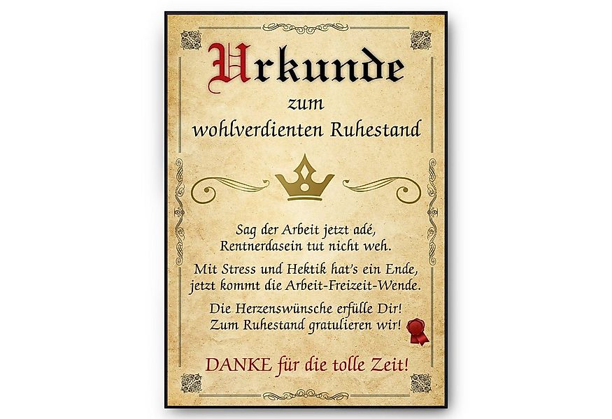 Tigerlino Poster Ruhestand Urkunde Rente Abschiedsgeschenk Kollege Rentner günstig online kaufen