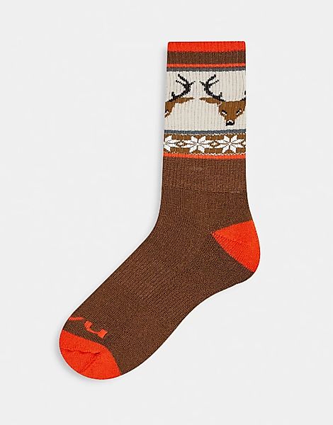 Kavu – Moonwalk – Gemusterte Socken in Braun günstig online kaufen