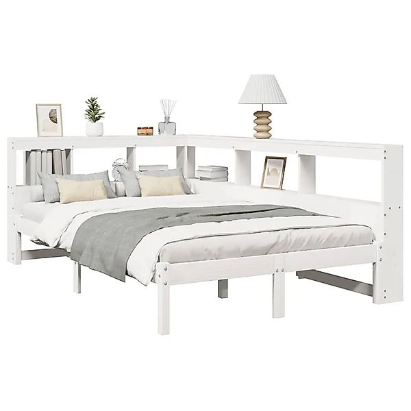 vidaXL Massivholzbett mit Regal ohne Matratze Weiß 120x190 cm Kiefer 332433 günstig online kaufen