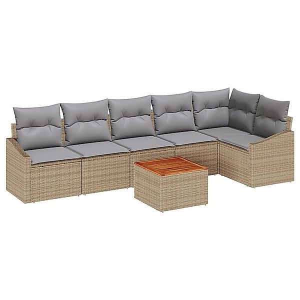 vidaXL Loungesofa 7-teiliges Garten Sofa Set mit Kissen Beige Poly Rattan, günstig online kaufen