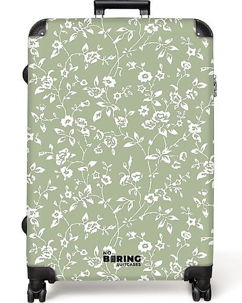 NoBoringSuitcases.com© Hartschalen-Trolley Hellgrün mit weißen Blüten günstig online kaufen
