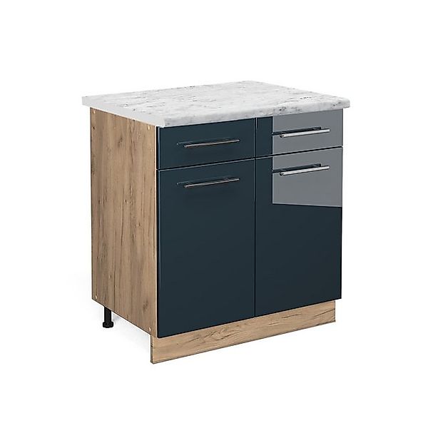 Vicco Küchenunterschrank Fame-Line Dunkelblau Hochglanz/Goldkraft Eiche 80 günstig online kaufen