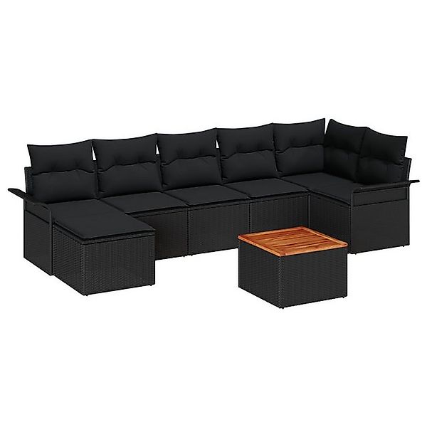 vidaXL Loungesofa 8-tlg. Garten-Sofagarnitur mit Kissen Schwarz Poly Rattan günstig online kaufen