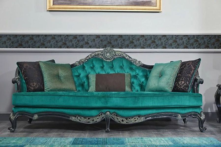 Casa Padrino Chesterfield-Sofa Luxus Barock Chesterfield Sofa Grün / Schwar günstig online kaufen
