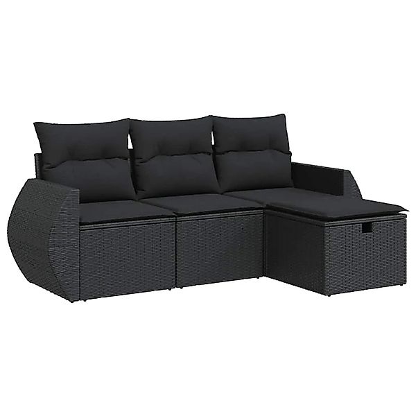 vidaXL 4-Tlg Garten-Sofagarnitur mit Kissen Schwarz Poly Rattan 3325551 günstig online kaufen