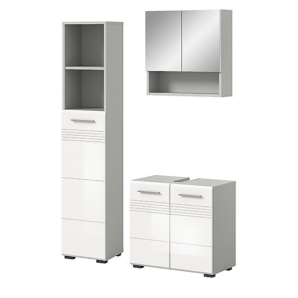 Inn.Furn Badmöbel-Set 3-teilig Weiß Hochglanz Grau 105 cm Soft-Close Carlo günstig online kaufen