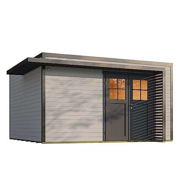 Weka Gartenhaus Amberley Doppeltür Grau-Anthrazit 400 cm x 400 cm günstig online kaufen