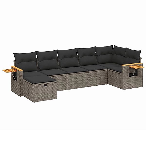 vidaXL 7-Tlg Garten-Sofagarnitur mit Kissen Grau Poly Rattan 3265533 günstig online kaufen