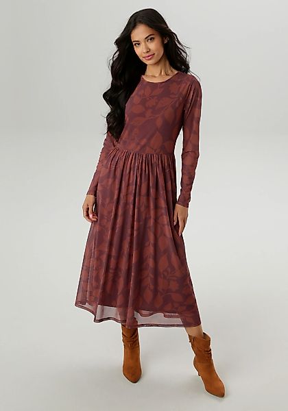 Aniston SELECTED Midikleid, mit floralem Blättermuster in warmen Brauntönen günstig online kaufen