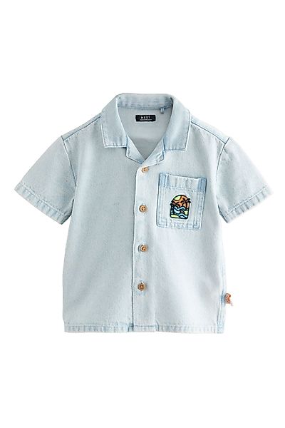 Next Jeanshemd Kurzarmshirt mit Revere-Kragen, Denim-Rückenprint günstig online kaufen
