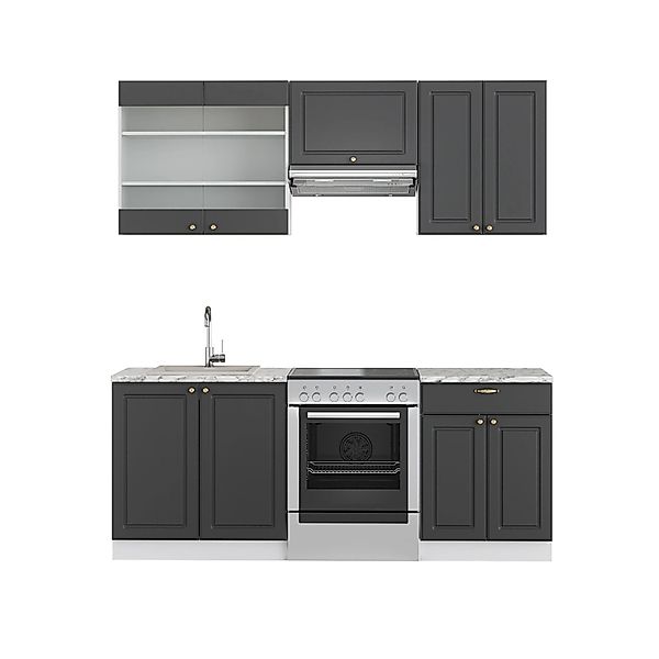Vicco Fame-Line Küchenschränke Anthrazit-Gold/Weiß 200 cm AP Marmor günstig online kaufen
