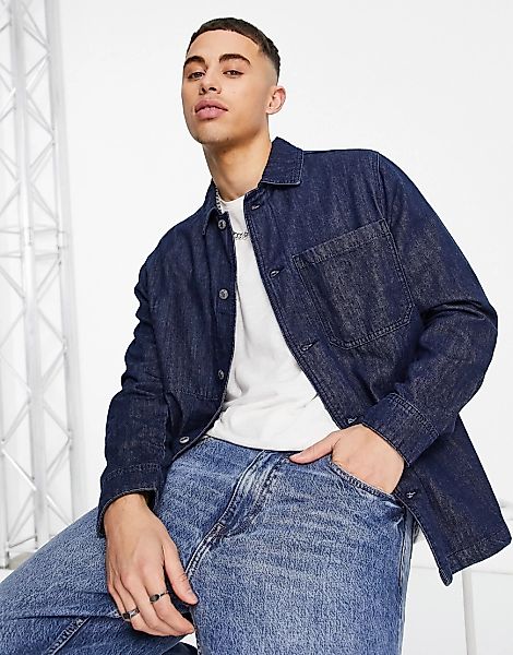 Selected Homme – Jeans-Hemdjacke mit Oversize-Schnitt in Blau günstig online kaufen