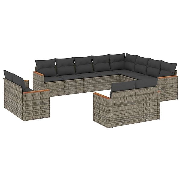 vidaXL 12-Tlg Garten-Sofagarnitur mit Kissen Grau Poly Rattan 3226515 günstig online kaufen