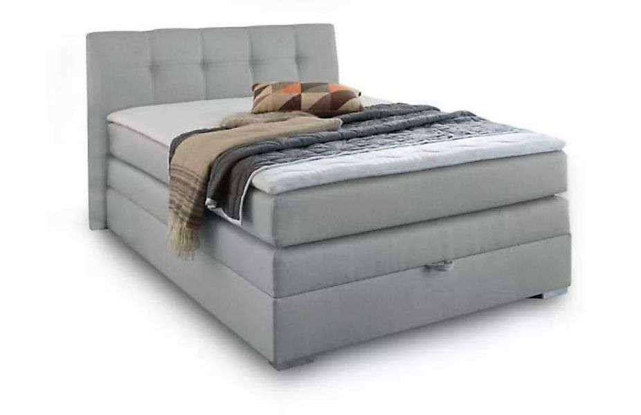 140x200 Boxspringbett inkl. Topper und Bettkasten Hellgrau günstig online kaufen