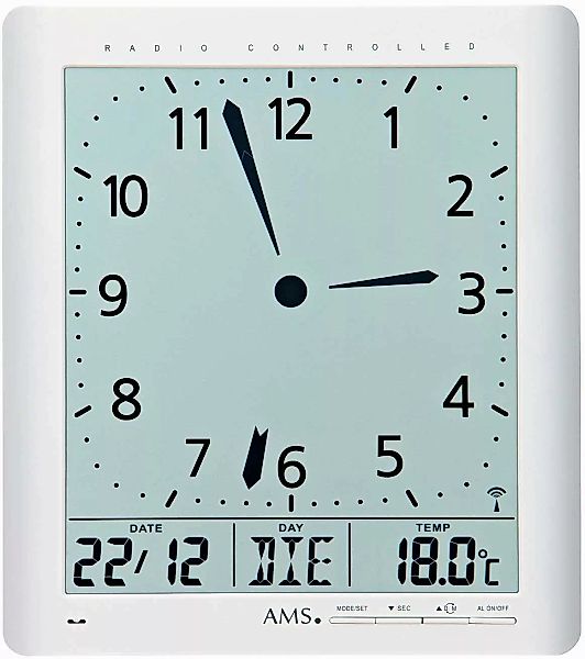 AMS Wanduhr Funkwanduhr Tischuhr Wochentag Temperatur günstig online kaufen