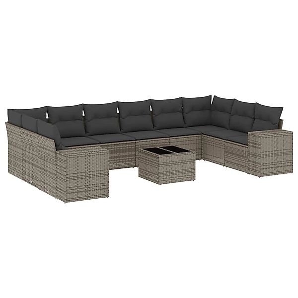 vidaXL 11-Tlg Garten-Sofagarnitur mit Kissen Grau Poly Rattan 3255417 günstig online kaufen