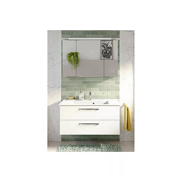 Waschplatz Set mit Waschbecken aus Mineralmarmor TRENTO-66 in weiß Glanz, B günstig online kaufen