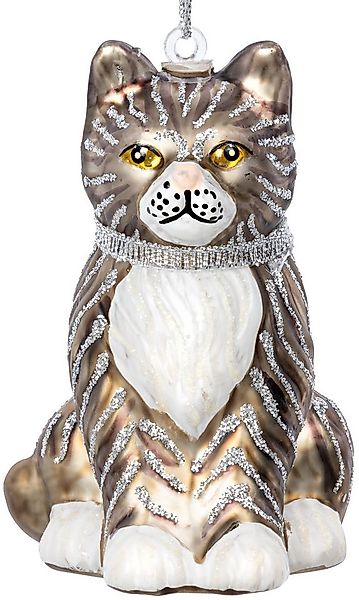 SIKORA Christbaumschmuck Katze grau besondere Weihnachtskugel Glas Anhänger günstig online kaufen
