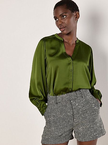 Apricot Hemdbluse Satinbluse mit Ballonärmeln günstig online kaufen