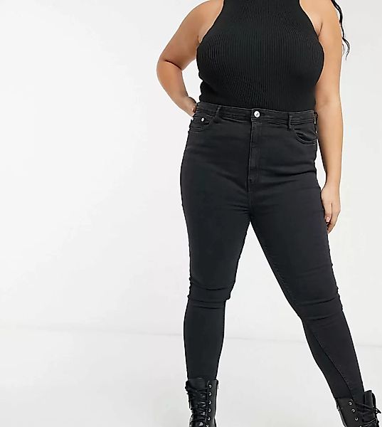 Wednesday's Girl Curve – Skinny-Jeans in verwaschenem Schwarz mit hohem Bun günstig online kaufen