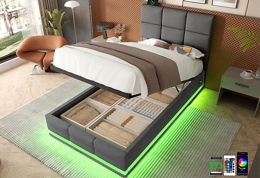 LVHOM Boxbett 90/140/160/180x200 cm mit LED, USB, Typ C-Ladeanschluss, Bett günstig online kaufen