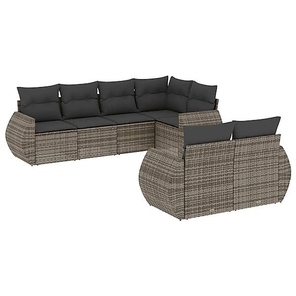 vidaXL 7-Tlg Garten-Sofagarnitur mit Kissen Grau Poly Rattan 3221609 günstig online kaufen