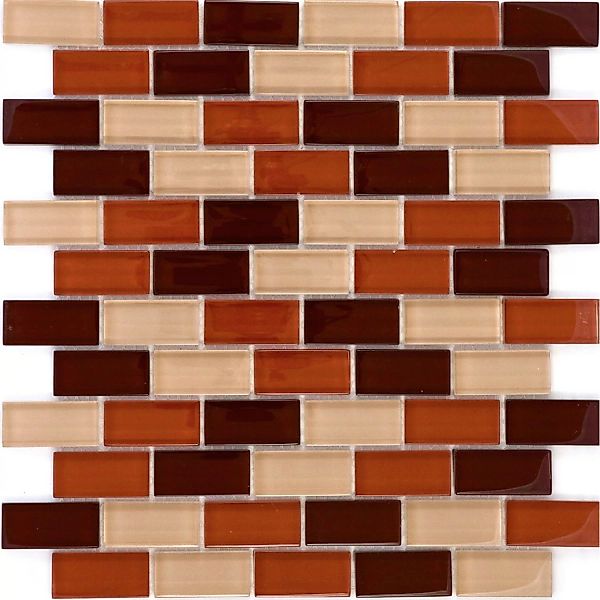 Mosaikmatte Glas Brick Braun Beige Mix 30 cm x 30 cm günstig online kaufen