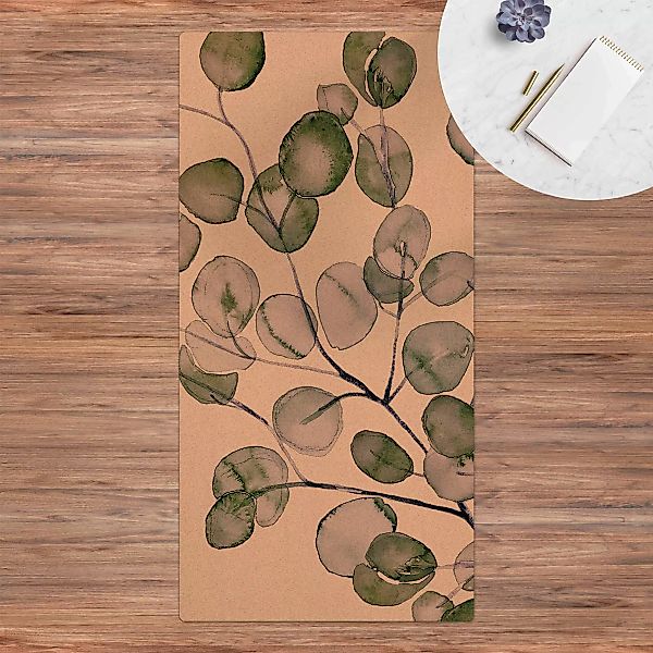 Kork-Teppich Grünes Aquarell Eukalyptuszweig günstig online kaufen