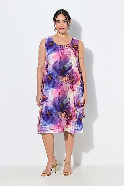 Ulla Popken Cocktailkleid Chiffonkleid Blüten A-Linie Rundhals ärmellos günstig online kaufen