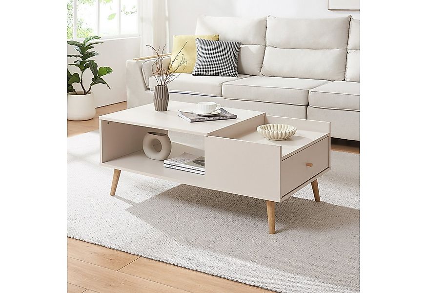 en.casa Couchtisch, »Hallevil« mit Schublade 106 x 59 x 44 cm Weiß günstig online kaufen