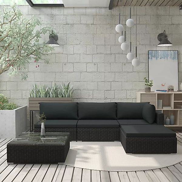 5-tlg. Garten-lounge-set Mit Auflagen Poly Rattan Schwarz günstig online kaufen