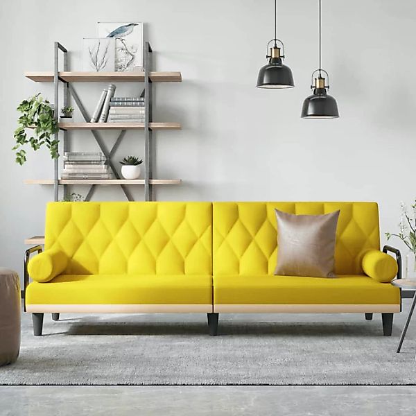 vidaXL Sofa, Schlafsofa mit Armlehnen Hellgelb Stoff günstig online kaufen