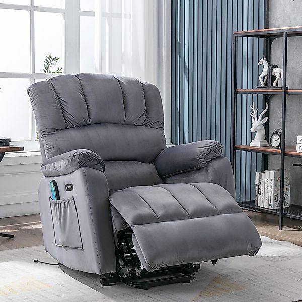 Massagestuhl, Liegefunktion 90 bis 160°, 4 Massagebereiche mit Seitentasche günstig online kaufen