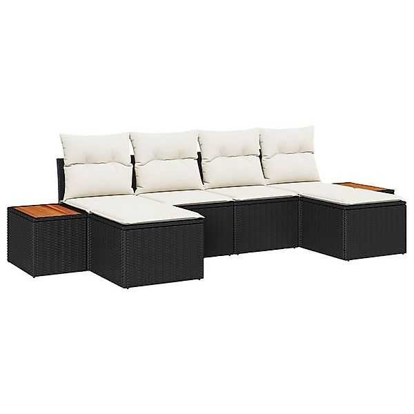 vidaXL Loungesofa 6-teiliges Garten Sofa Set mit Kissen Schwarz Poly-Rattan günstig online kaufen