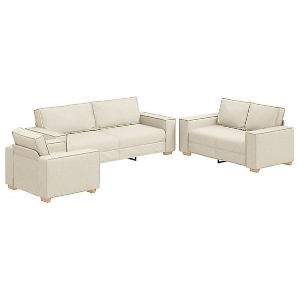 vidaXL Sofa 3-teiliges Sofaset mit Kissen aus Leinen, 3 Teile günstig online kaufen