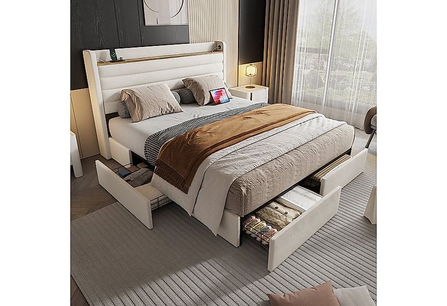 STILVORA Polsterbett Doppelbett 140x200 mit Stauraum Gepolstert Kopfteil Ju günstig online kaufen