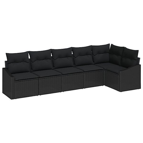 vidaXL Loungesofa 6-tlg. Garten-Sofagarnitur mit Kissen Schwarz Poly Rattan günstig online kaufen