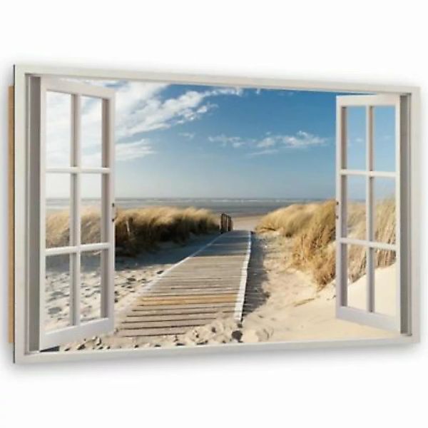 FEEBY® Kunst geöffnetes Fenster zum Strand Leinwandbilder bunt Gr. 90 x 60 günstig online kaufen