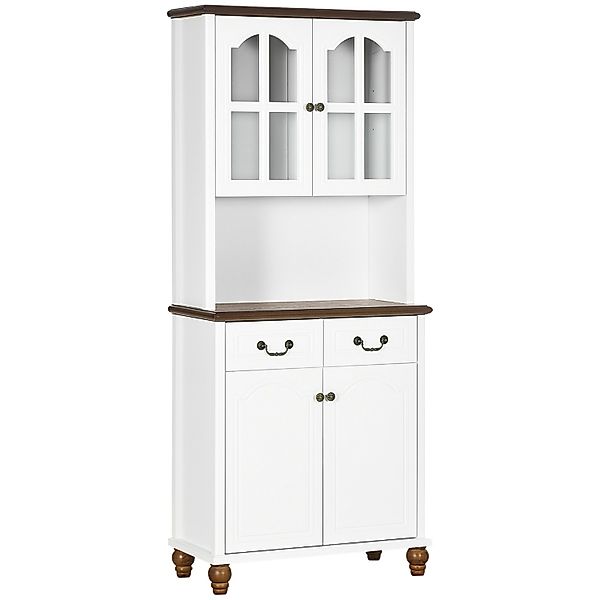 HOMCOM Küchenschrank  MDF Gehärtetes Glas Weiß 76L x 38B x 182H cm günstig online kaufen